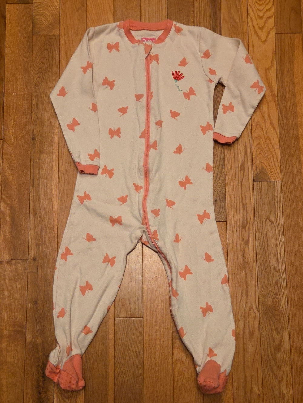 Tuffy 24M Zip Up Onsie Sleeper Footed Pajamas with Flower Butterfly Print